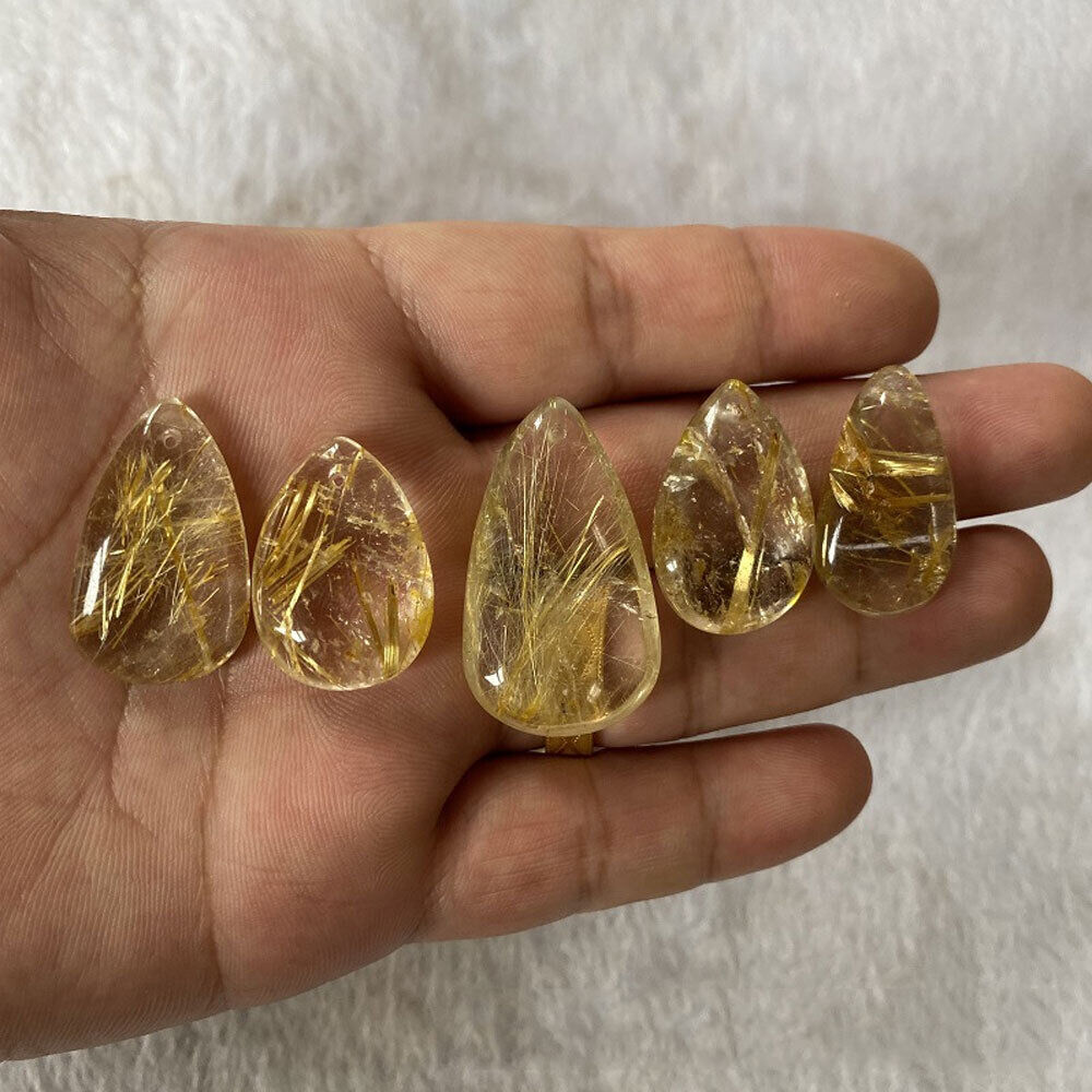 Natural Citrine Yellow Hair Crystal Rutilated Quartz Polished Stone Craft Gift