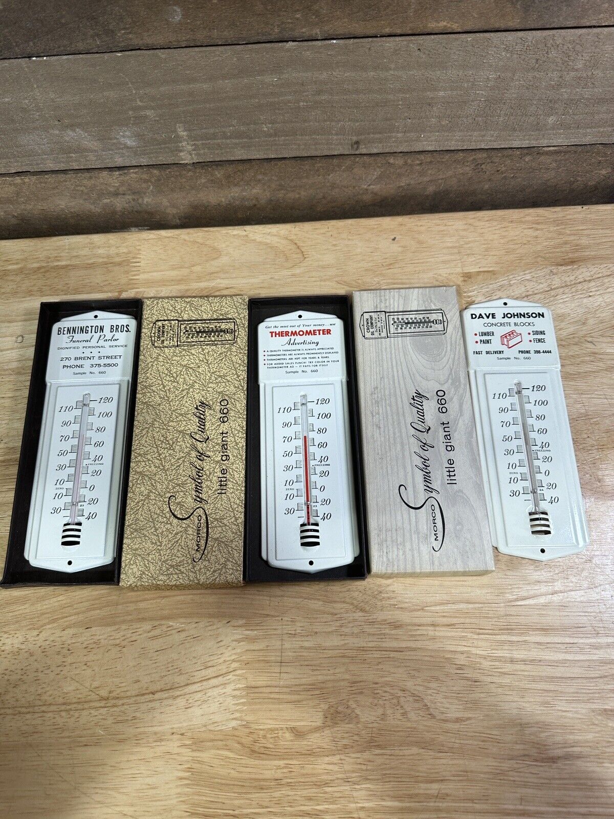 Vintage Lot Of 3 Salesman Sample Advertising Thermometers No 660