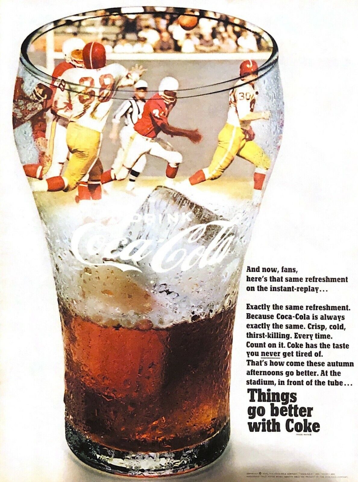 1968 Coca Cola Vintage Print Ad Football Game Things Go Better With Coke 