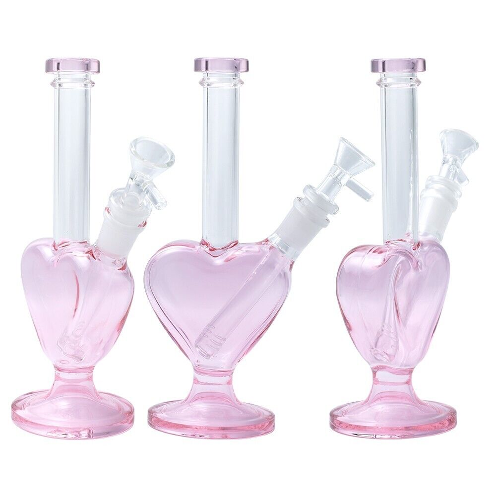 9inch Pink Heart  Heady Glass Bong Premium Love Heart Shape Smoking Water Hookah