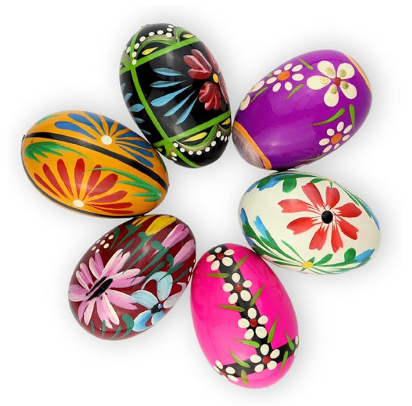 Pisanki Hand Painted Wooden Traditional Polish Medium Easter Eggs 6 Units