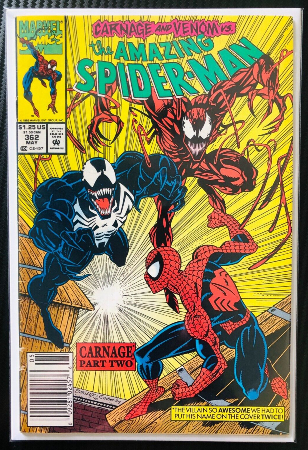 AMAZING SPIDER-MAN #362 1992 MARVEL NEWSSTAND 2nd Appearance of CARNAGE