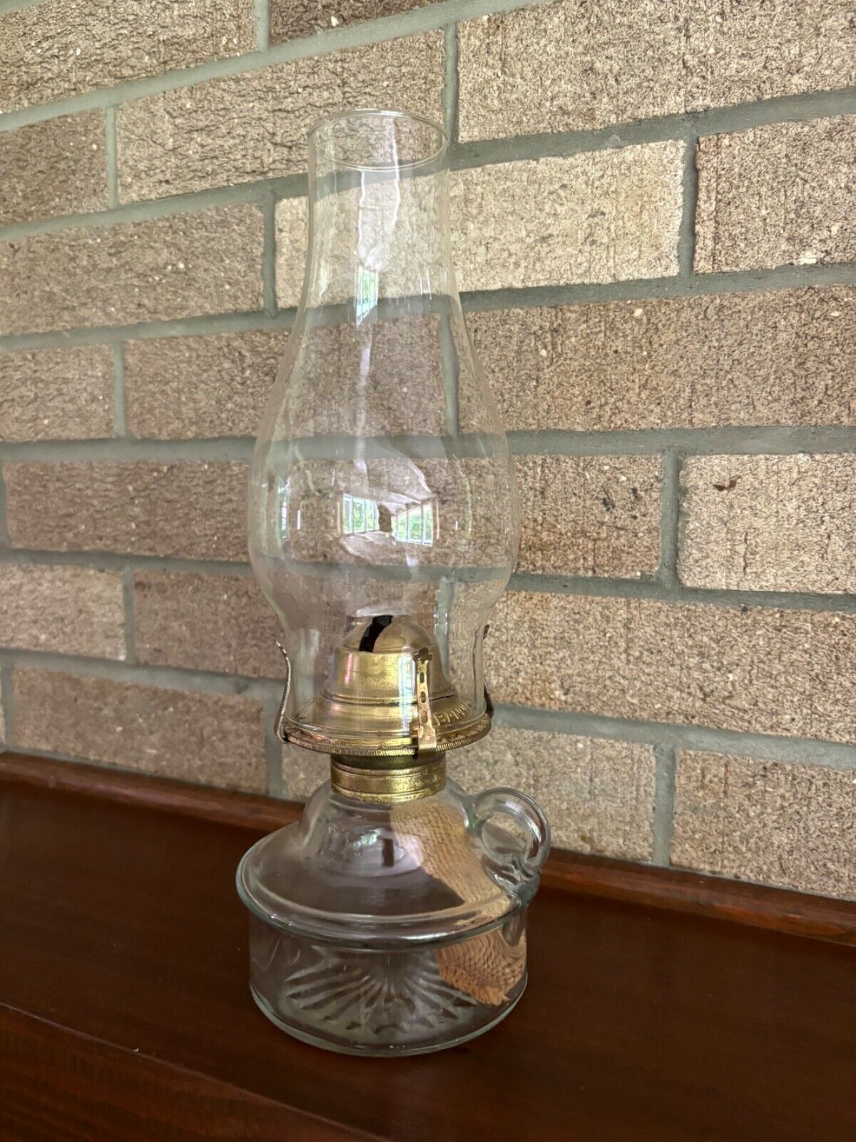 Vintage Clear Glass Kerosene Lamp Banner, Hand Finger USA Lamp Light
