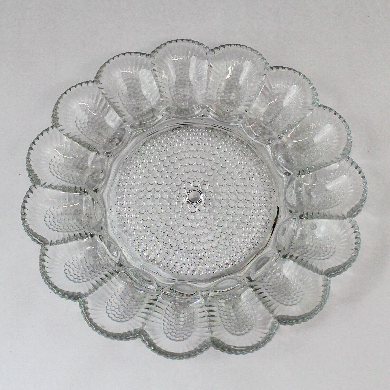 Vintage Clear Indiana Glass Hobnail Deviled Egg Plate 11.25 Inch 15 Eggs