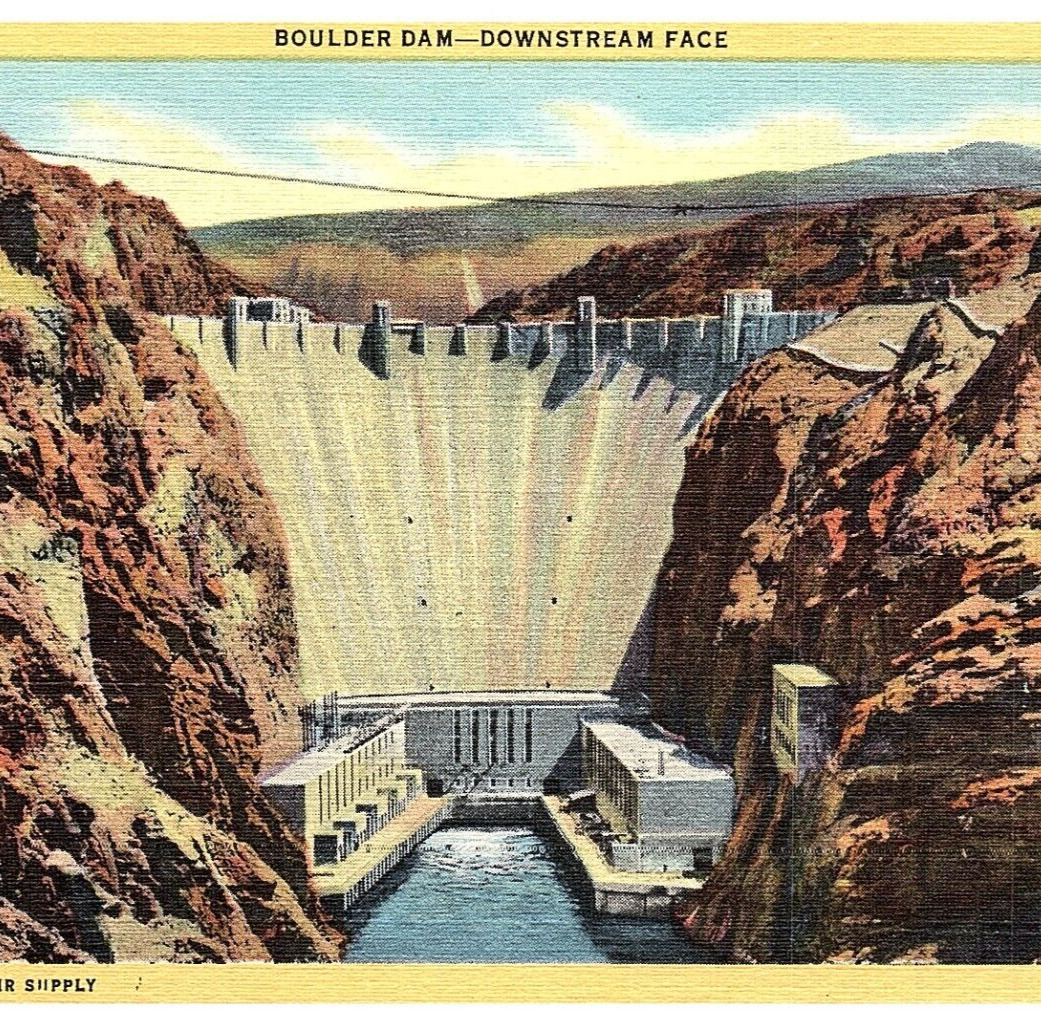 Postcard Boulder Dam DOWNSTREAM FACE 7A-H1926 Black Canyon Nevada VTG