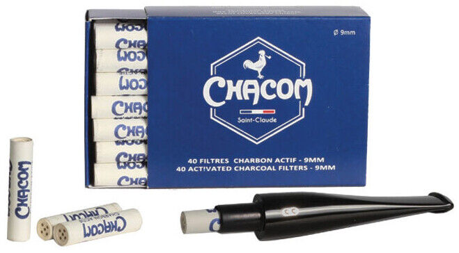 1 Box of 40 Chacom 9mm Activated Charcoal Filters for Pipes or Cigarettes - 1004
