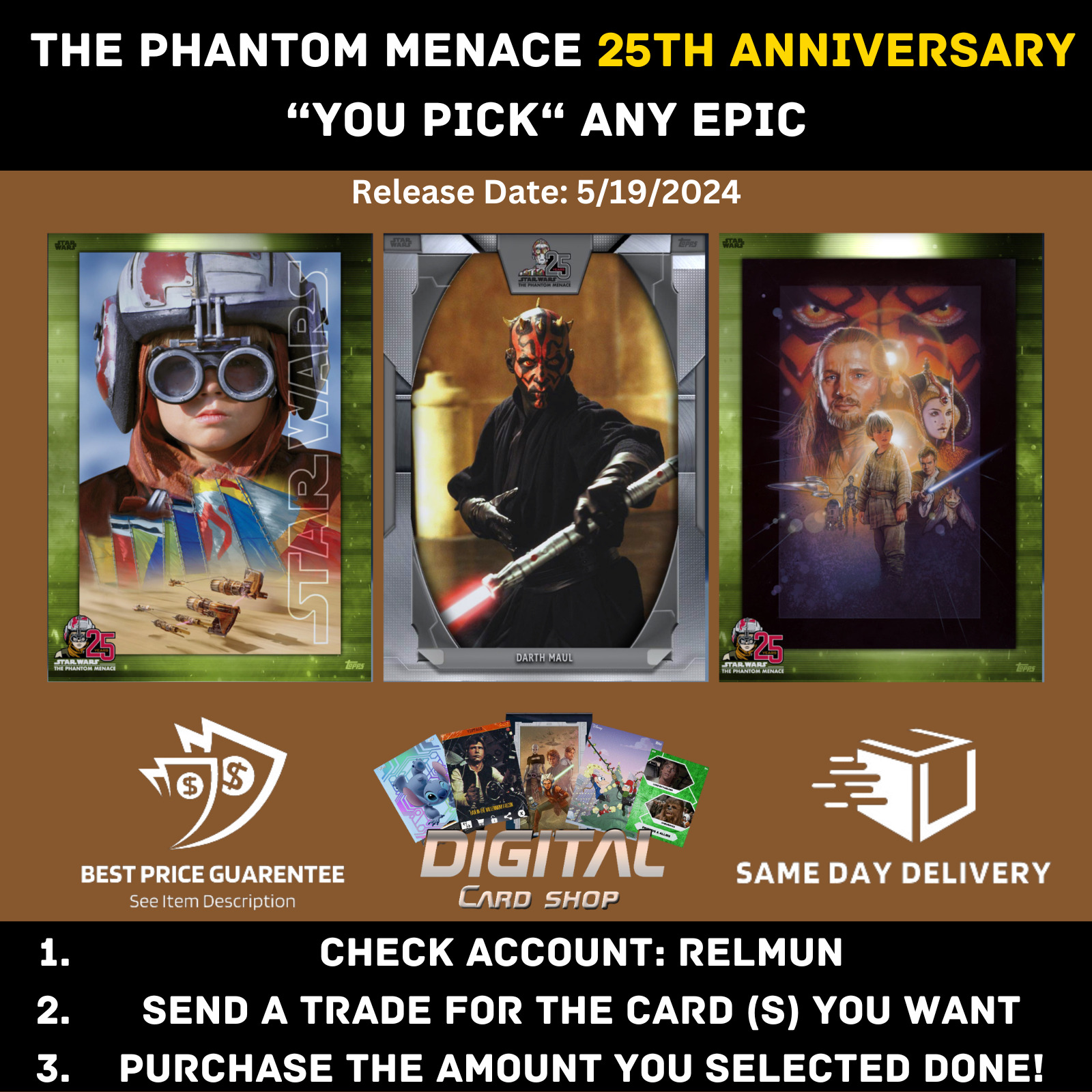 Topps Star Wars Card Trader The Phantom Menace 25th Anniversary YOU PICK EPIC