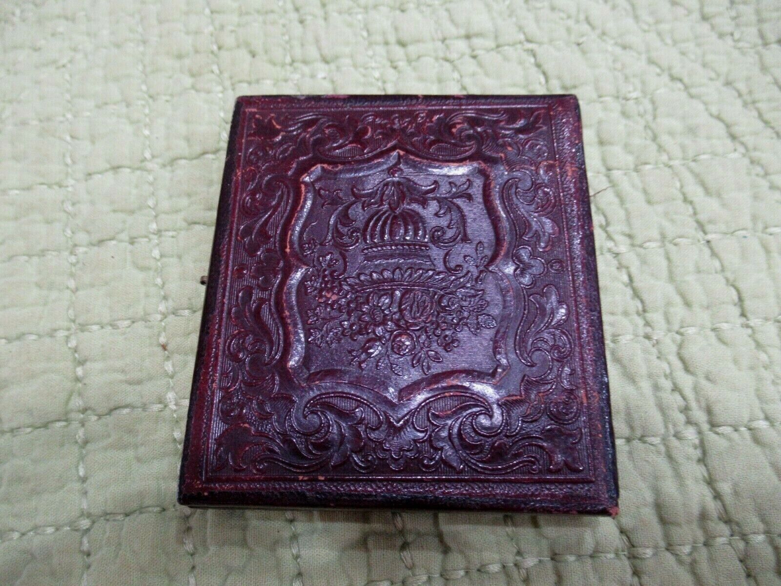 Antique Civil War  Embossed Leather Bound Folding Picture Frame - Lovely L4.24