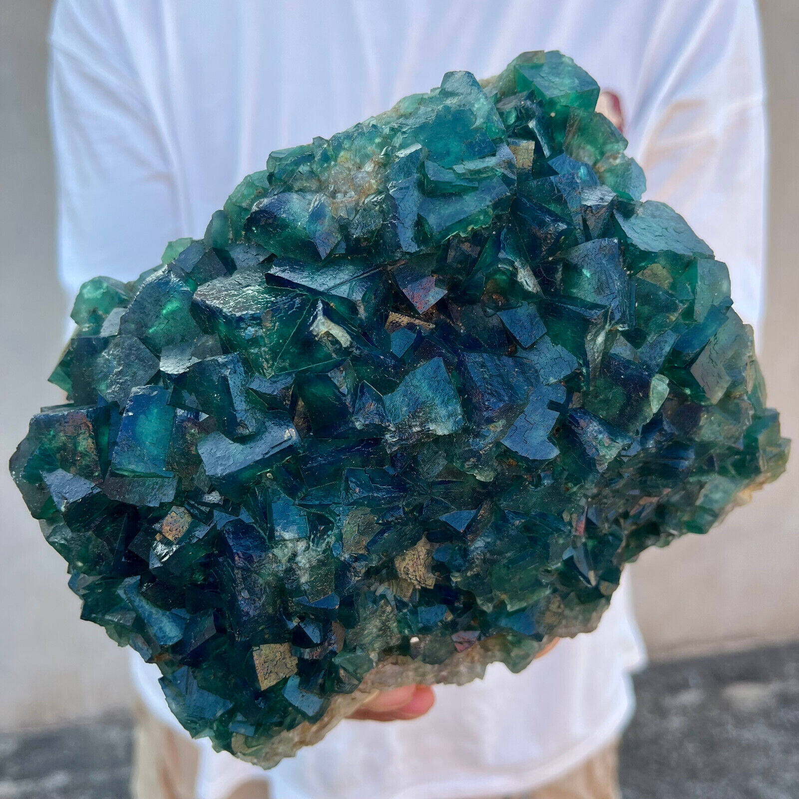 9.4lb Large NATURAL Green Cube FLUORITE Quartz Crystal Cluster Mineral Specimen