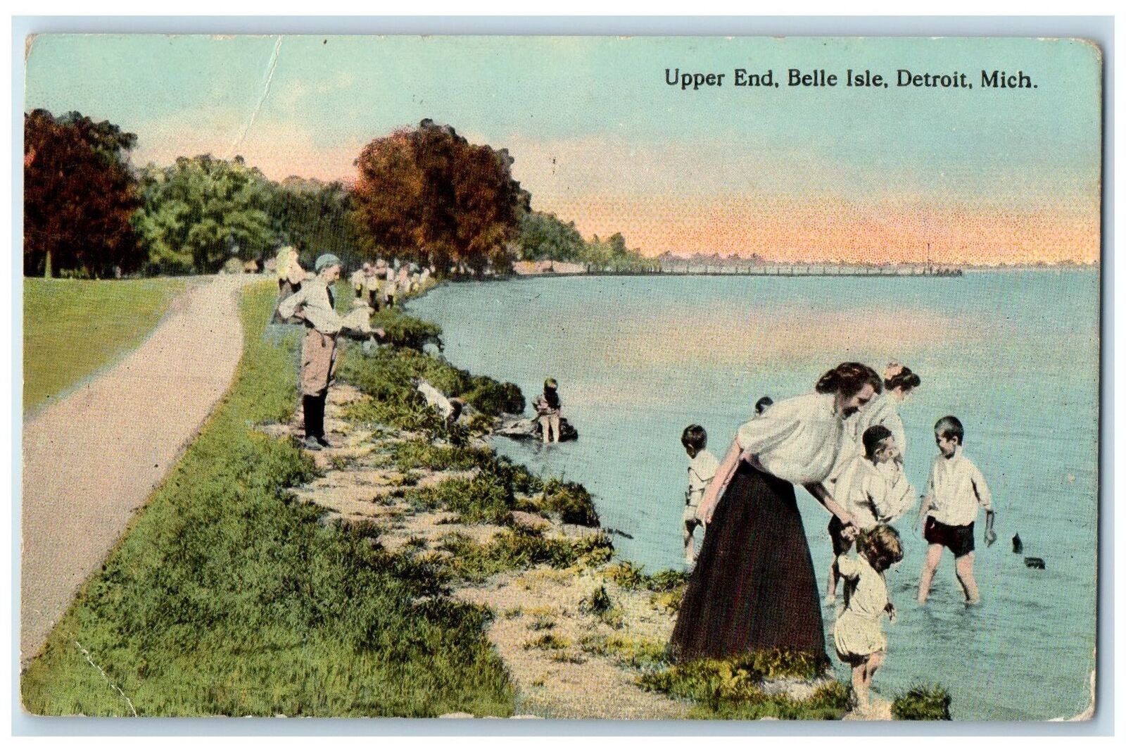 1912 Upper End Belle Isle Bathing Detroit Michigan MI Posted Vintage Postcard