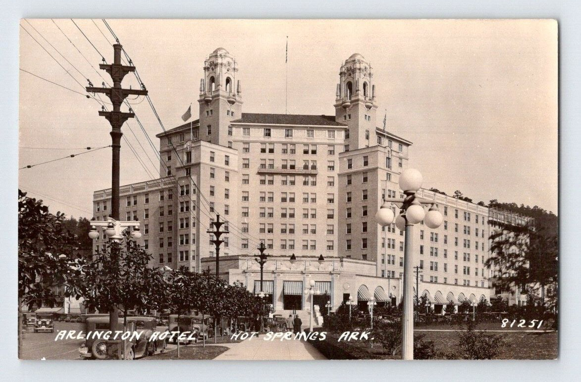 RPPC 1930'S. HOT SPRINGS, ARK. ARLINGTON HOTEL. POSTCARD RR19