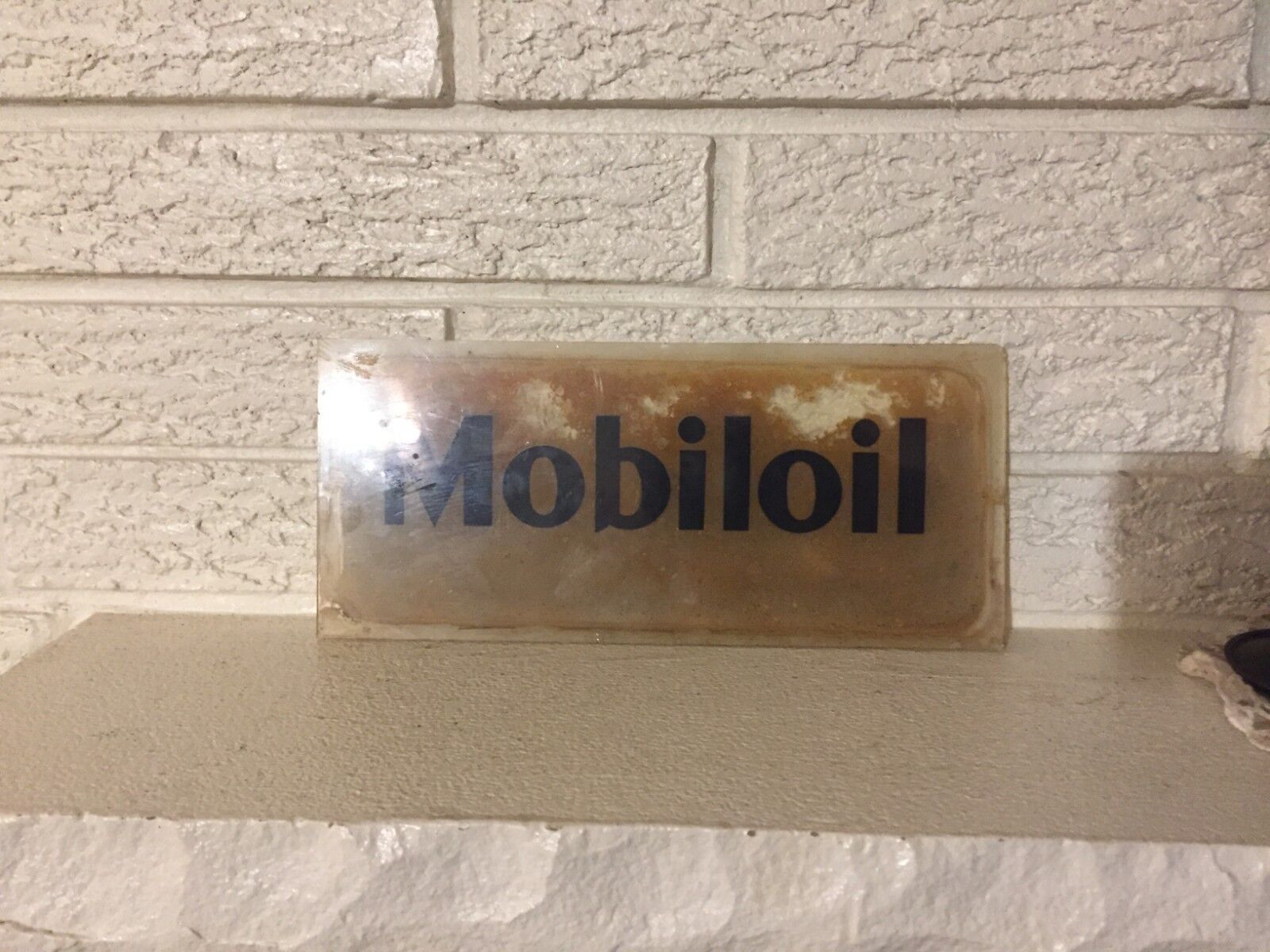 Vintage Mobiloil Glass Pump Sign 10.75  x  4.75
