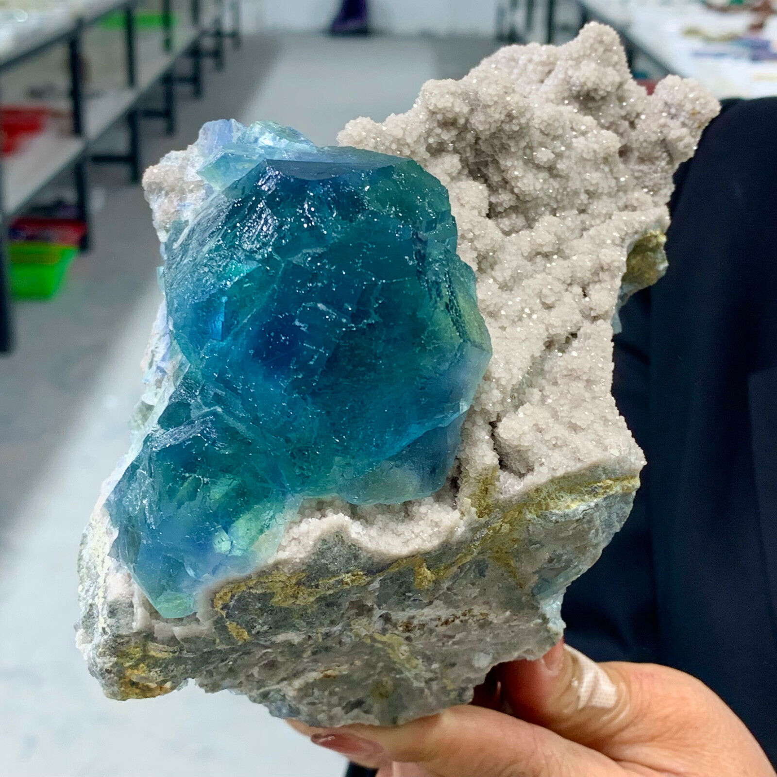 5.38LB Natural blue cubic fluorite crystal cluster mineral sample/China