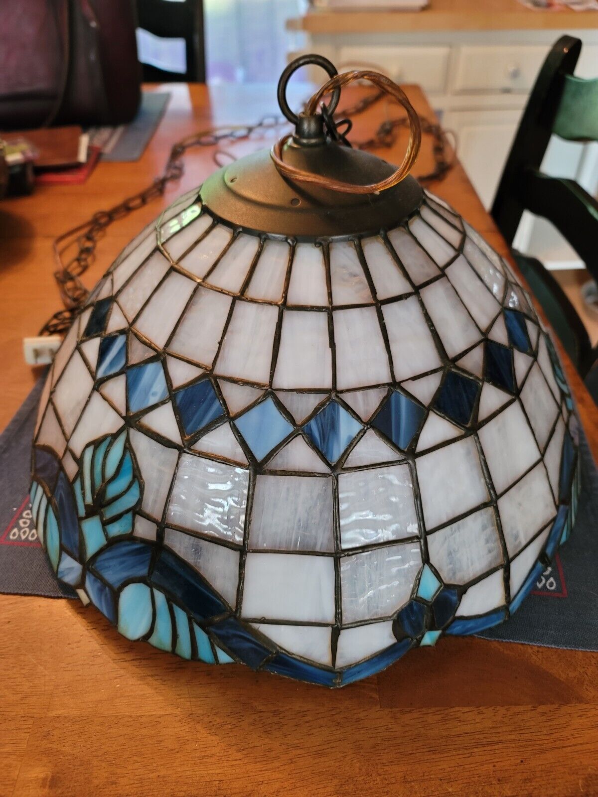 Vintage 70s Hanging Lamp. With Chain Stained Glass Look. Not Glass Works Great.