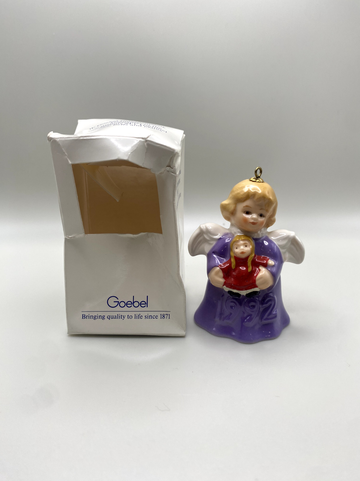 1992 Goebel Annual Angel Bell Christmas Tree Ornament - Purple Gown & Doll
