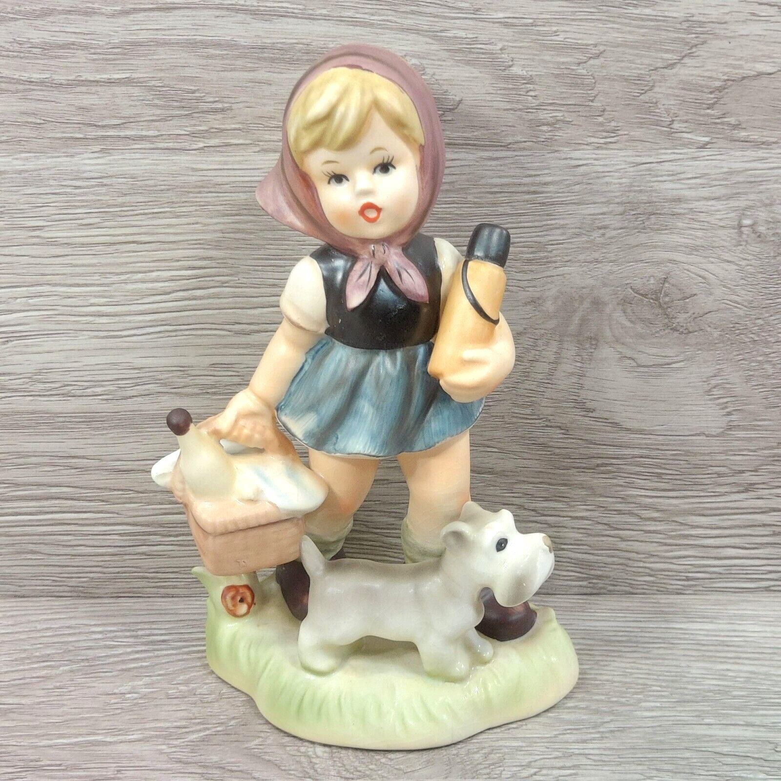 Vintage Porcelain Farm Girl w/ Dog Going to Picnic  8\