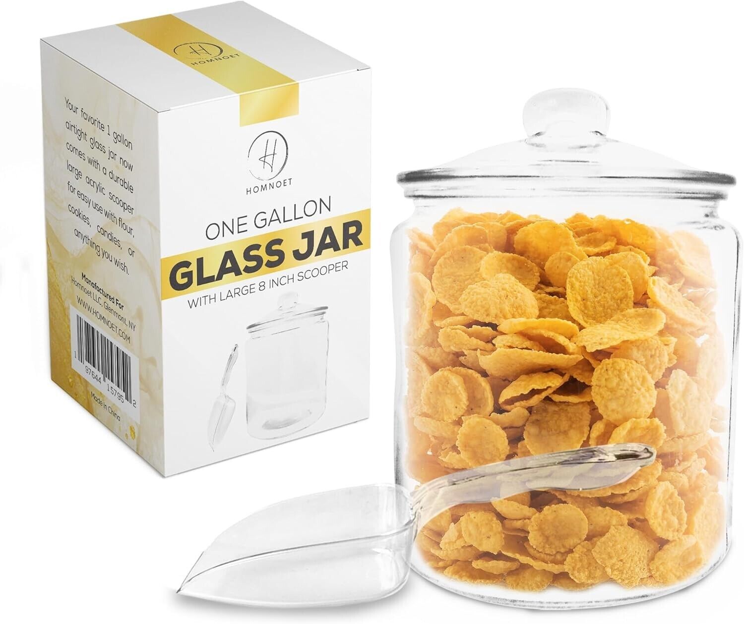 1 Gallon Glass Clear Cookie Jar with Airtight Lid and Scooper
