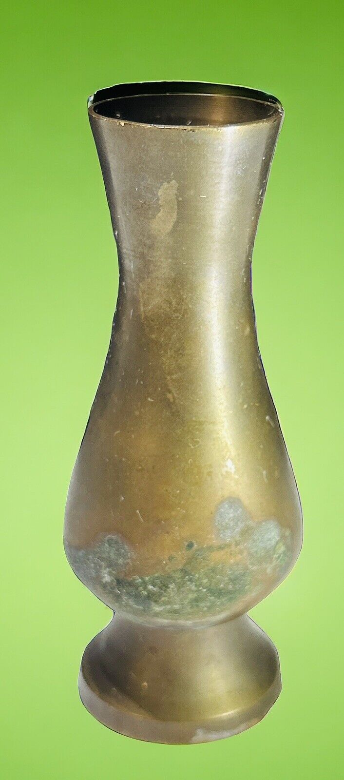 Vintage Solid Brass Bud Vase With Green Patina 3.75 Inches  Tall (Unmarked).