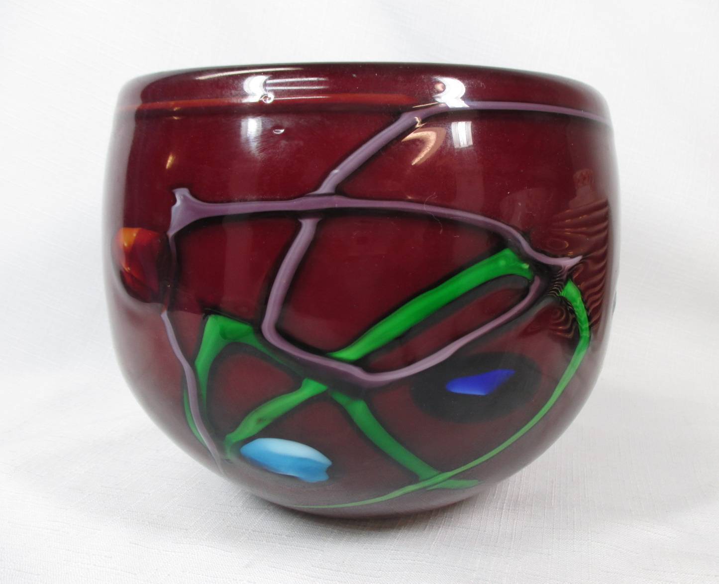 FANTASTIC MURANO RED BOWL WITH CANE CUTS AND GLASS DESIGNS ON SIDES
