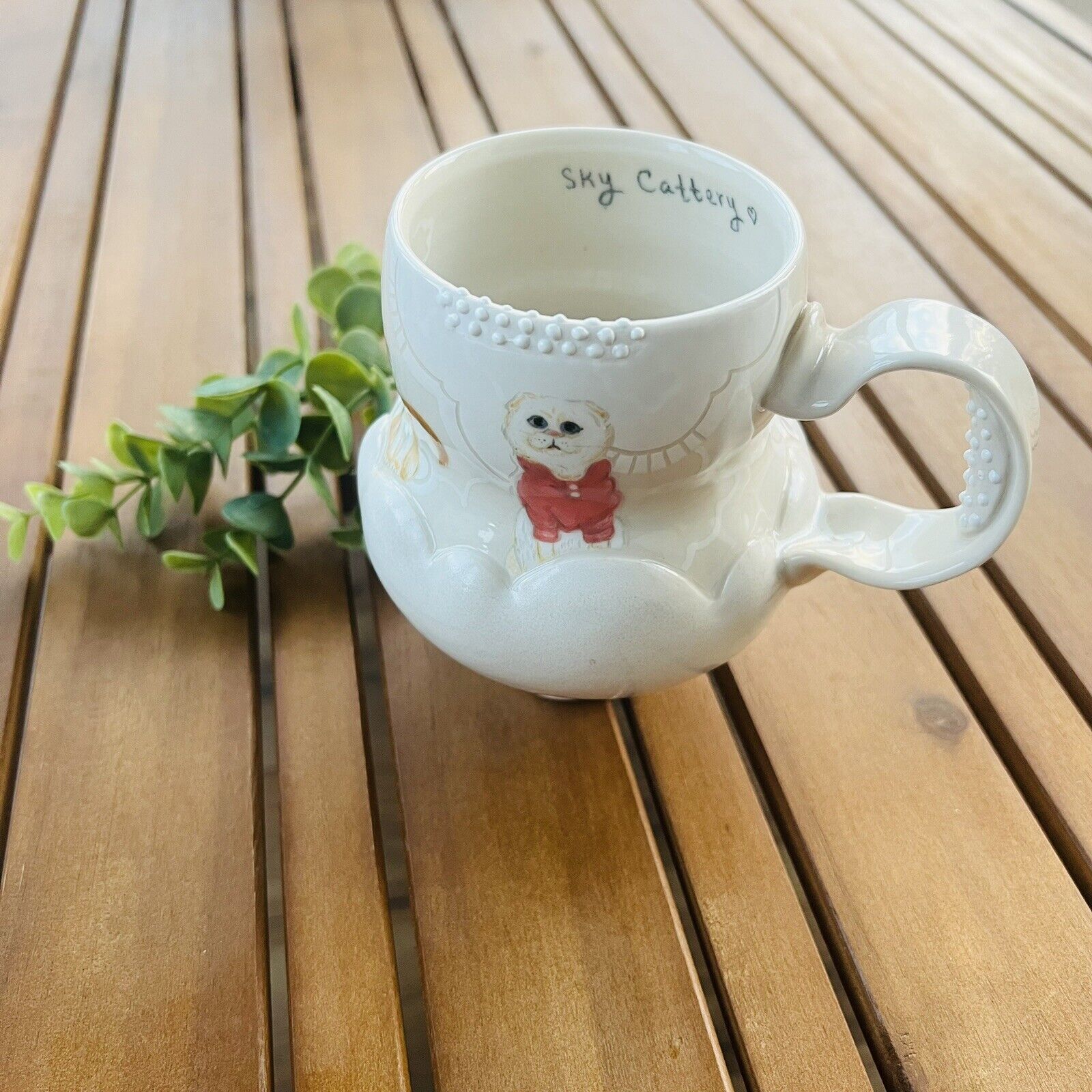 Unique Cute Handmade Cat On Clouds Coffee Tea Mug Signed