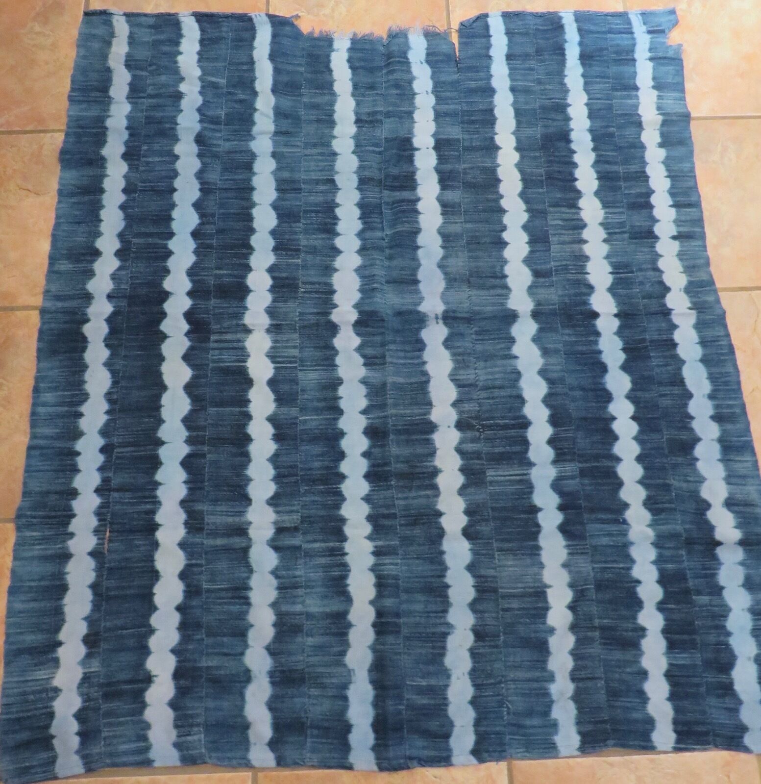 Vintage African,Dogon Indigo Resist Dyed Fabric/Hand Woven Cotton Strips/45”x49\