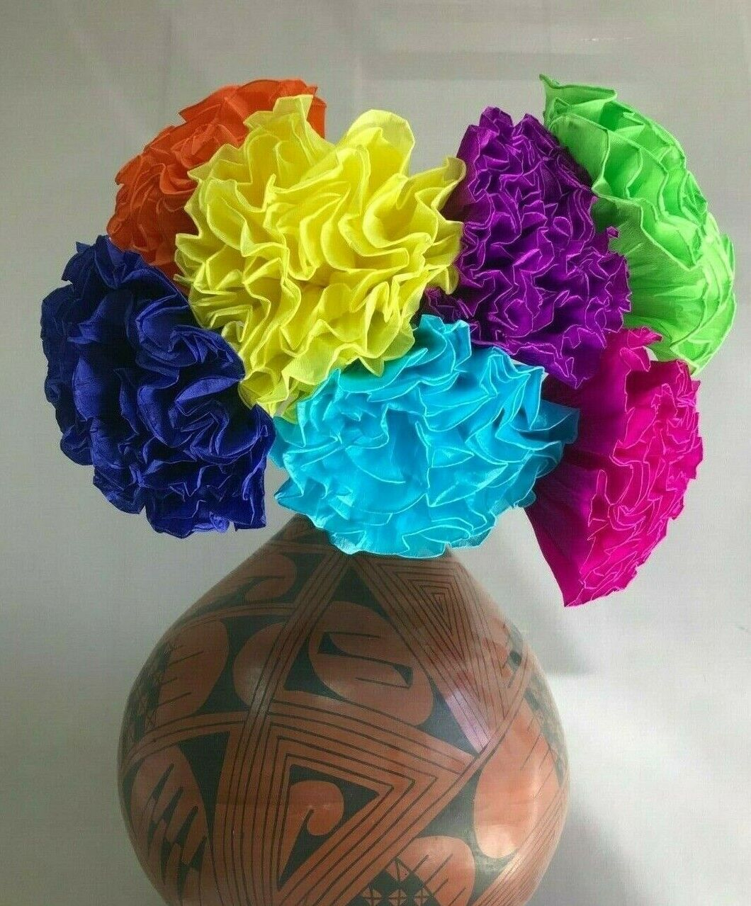  10 PIECE SET OF HAND MADE MEXICAN  PAPER CREPE FLOWERS  , 7 \