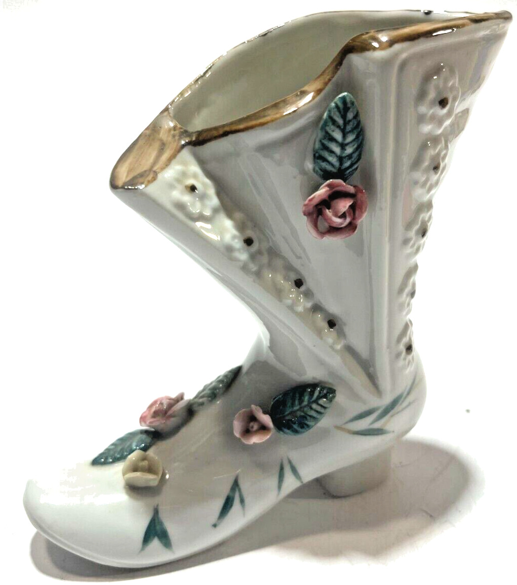 3D Floral Porcelain Boot/Shoe - Vase/Planter 5-3/4\