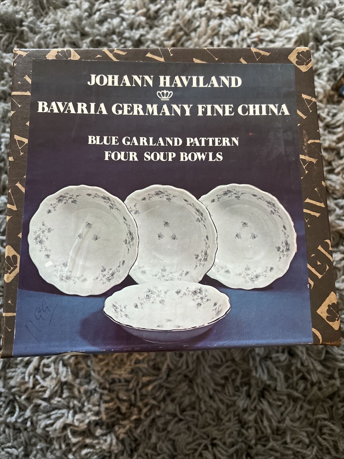 Johann Haviland Bavaria Germany / BLUE GARLAND Soup Bowls  New In Box