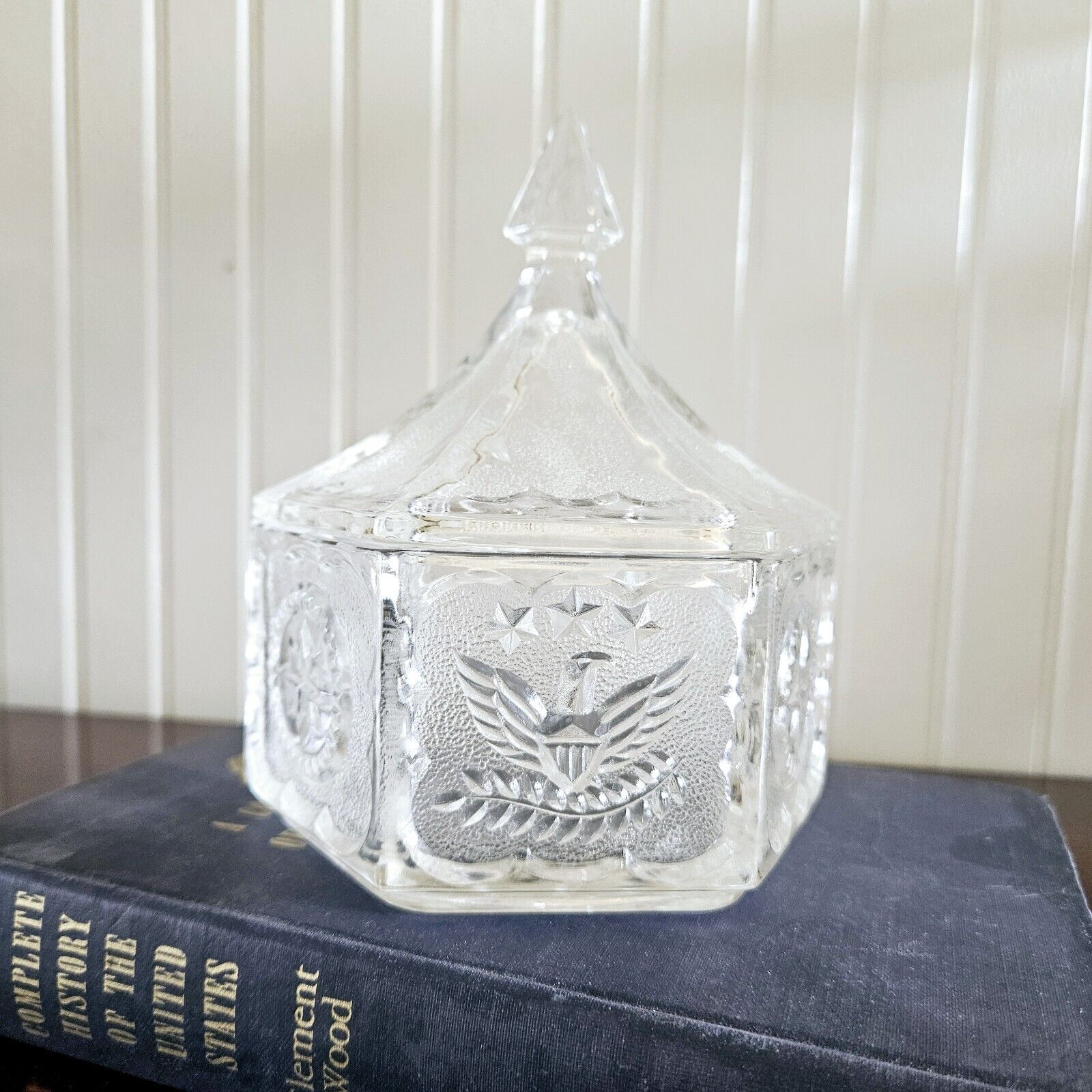 Vintage Indiana Glass Tiara Colonial Clear Glass Covered Candy Dish