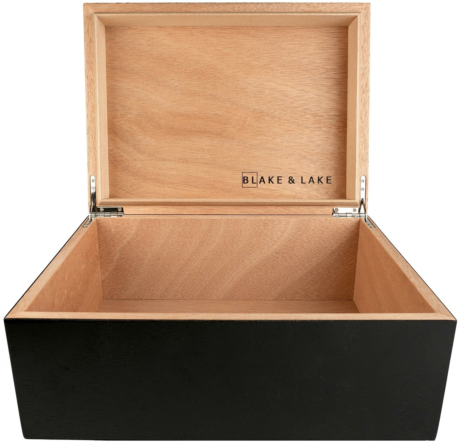 Large Wooden Box with Hinged Lid - Wood Storage Box with Lid - Black Stash Box