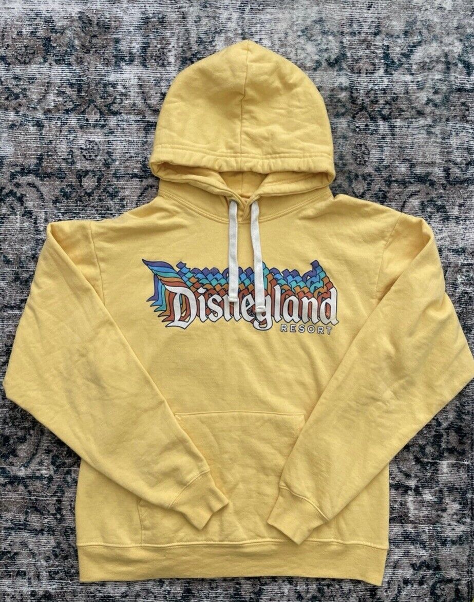 Retro Disneyland Resort Hoodie Unisex S Yellow Pullover Sweatshirt size Small