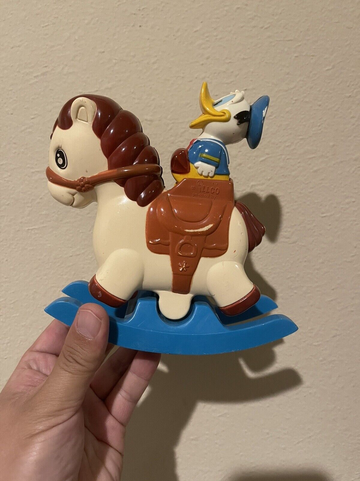 Rare Vintage Illco Disney Donald Duck Rocking Horse Wind-up Musical Toy