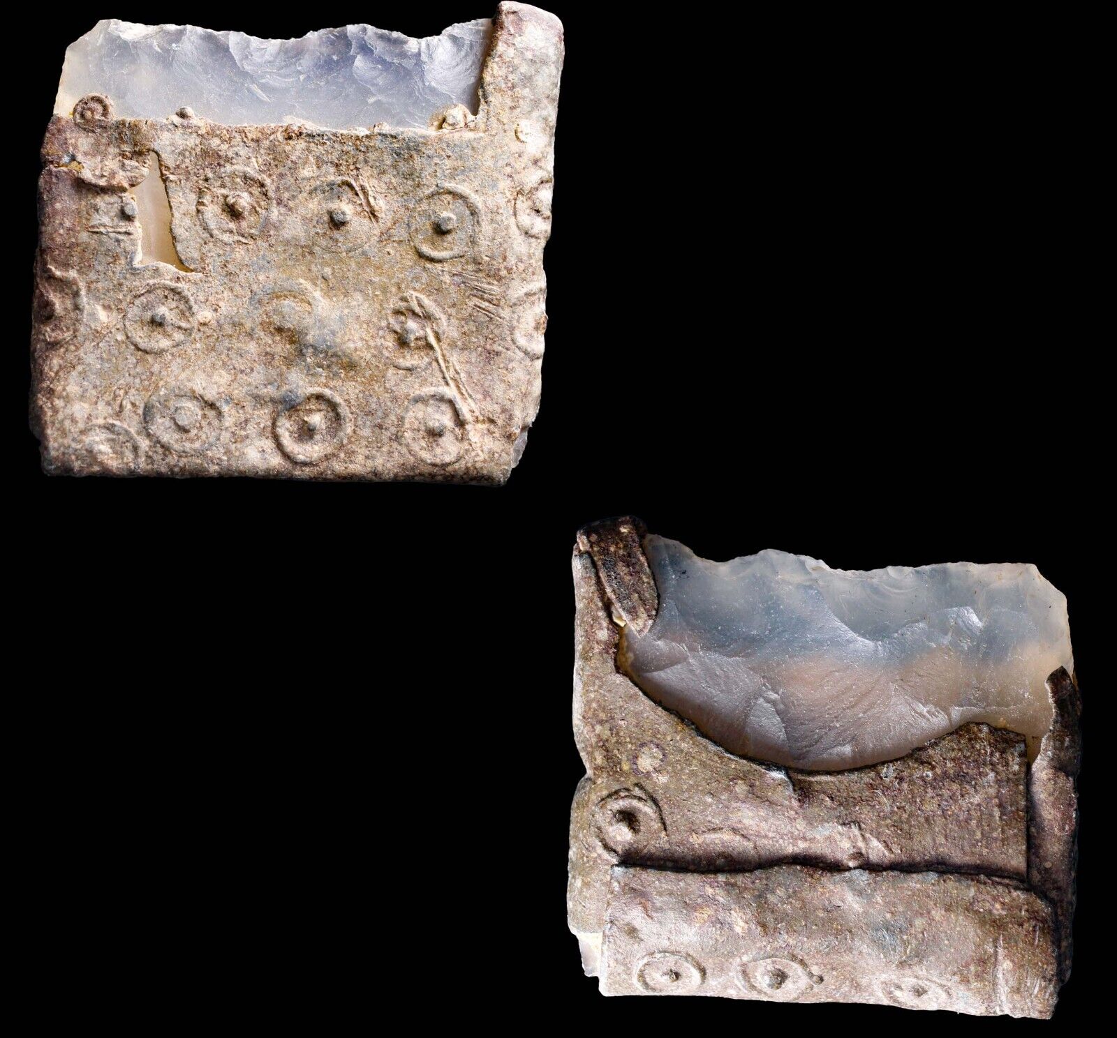 Extremely Rare Decorated Ancient Roman Legionary Shaving Blade Flint & Bronze