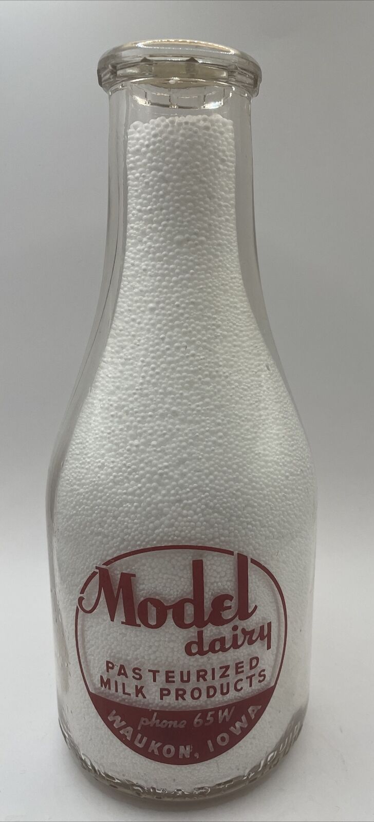 Vintage MODEL DAIRY Quart Pyro Milk Bottle Waukon Iowa