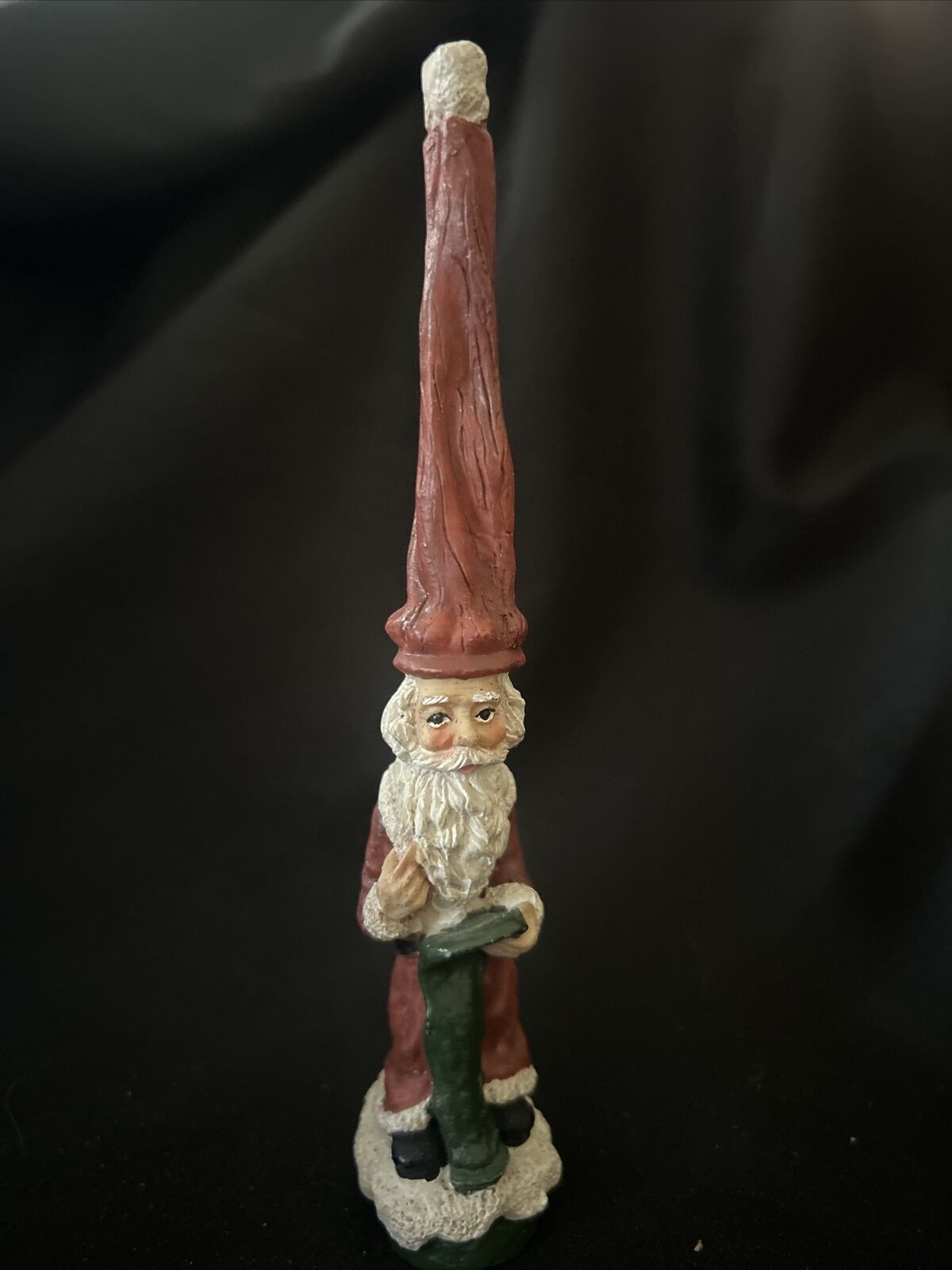 Long Hat Tall Santa Claus Figurine Christmas Rustic Painted Ceramic 6”