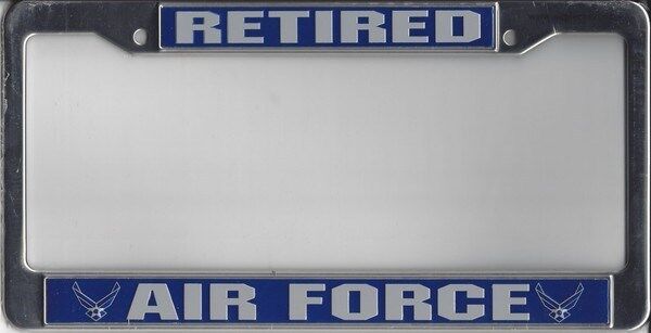 AIR FORCE RETIRED USAF CHROME CAR LICENSE PLATE FRAME MADE IN USA 