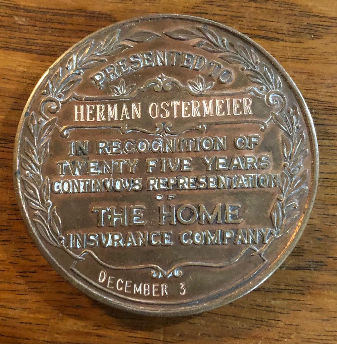 Home Insurance Company of New York - 25 Years of Service Named Coin Medallion