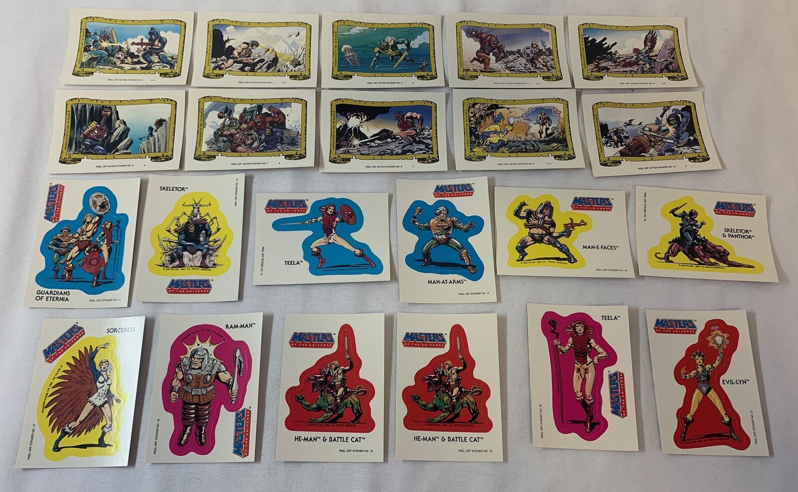 1984 He-Man MASTERS OF THE UNIVERSE stickers #1-21 ~ FULL SET (22 cards)