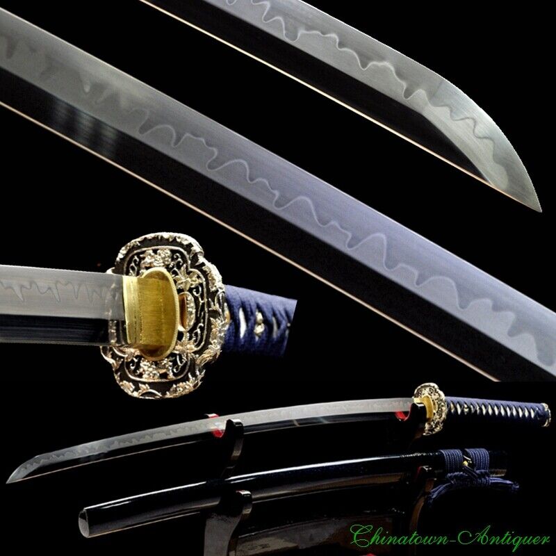 Japanese Samurai Katana Sword w Clay Tempered T10 Steel Real Hamon Sharp #1253