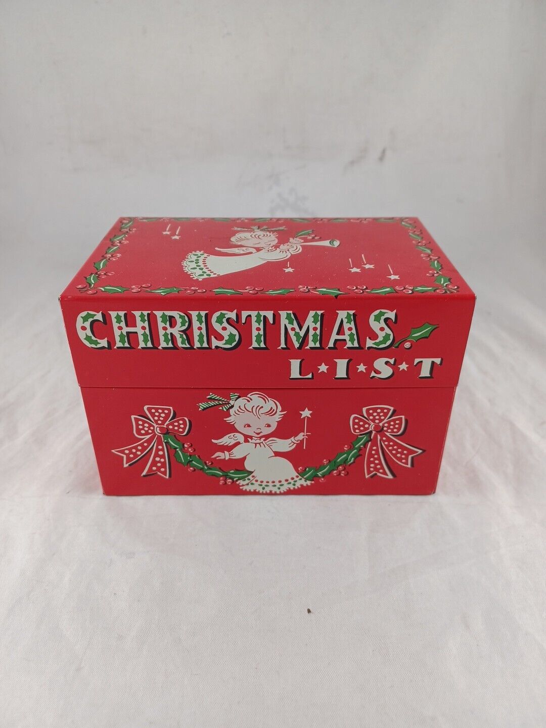 VTG RARE 1950s Stylecraft Christmas Angels List Recipe Metal Tin Box No 818 USA