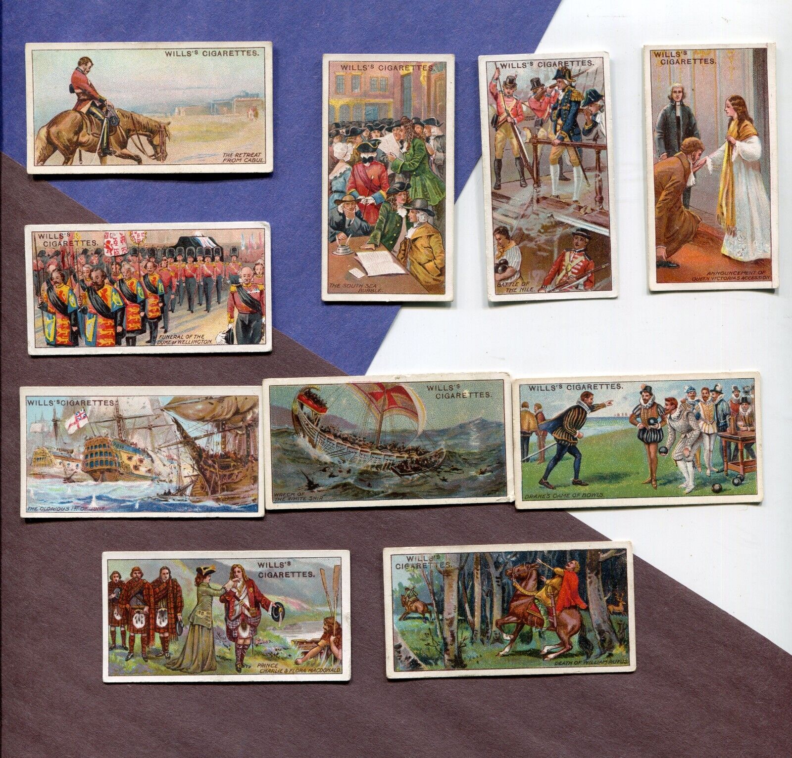 1913 W.D. & H.O. WILL'S CIGARETTES HISTORIC EVENTS 10 DIFFERENT TOBACCO CARD LOT