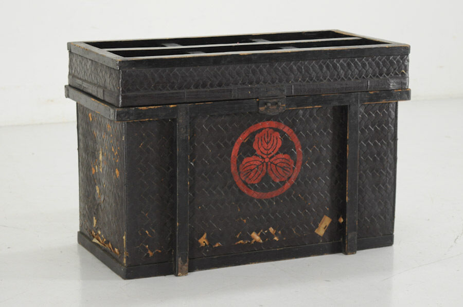 Japanese Antique TSUDURA Backpack Box Black Lacquered Bamboo Basket Meiji 564y25