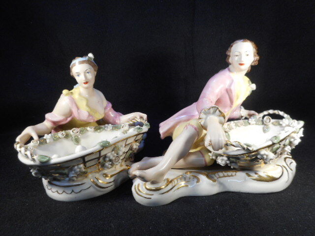 Vintage Nadia Porcelain Victorian Man and Woman Figural Candy Dish Signed