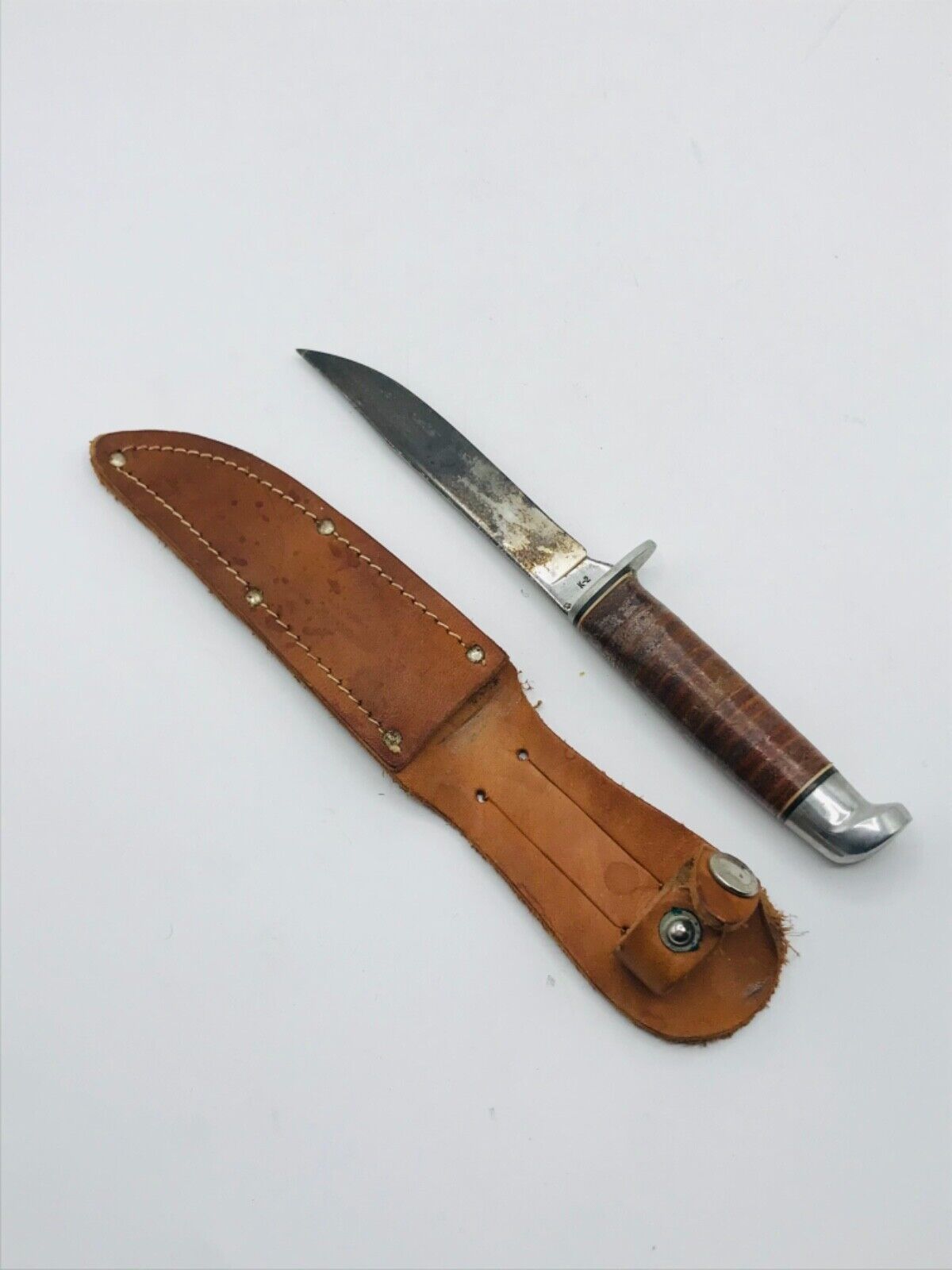 Vintage West Cut K-2 Hunting Knife with Leather Sheath 