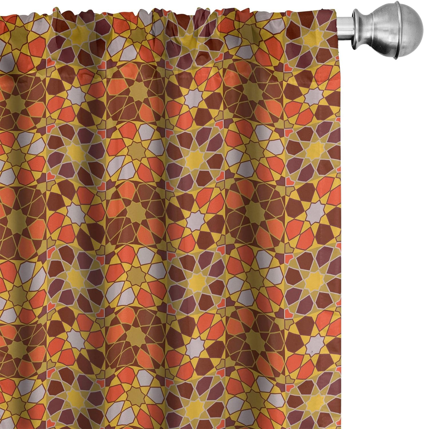 Retro Curtains, Colorful Rhythmic Traditional 70'S Vintage Flowers Inspired Moti