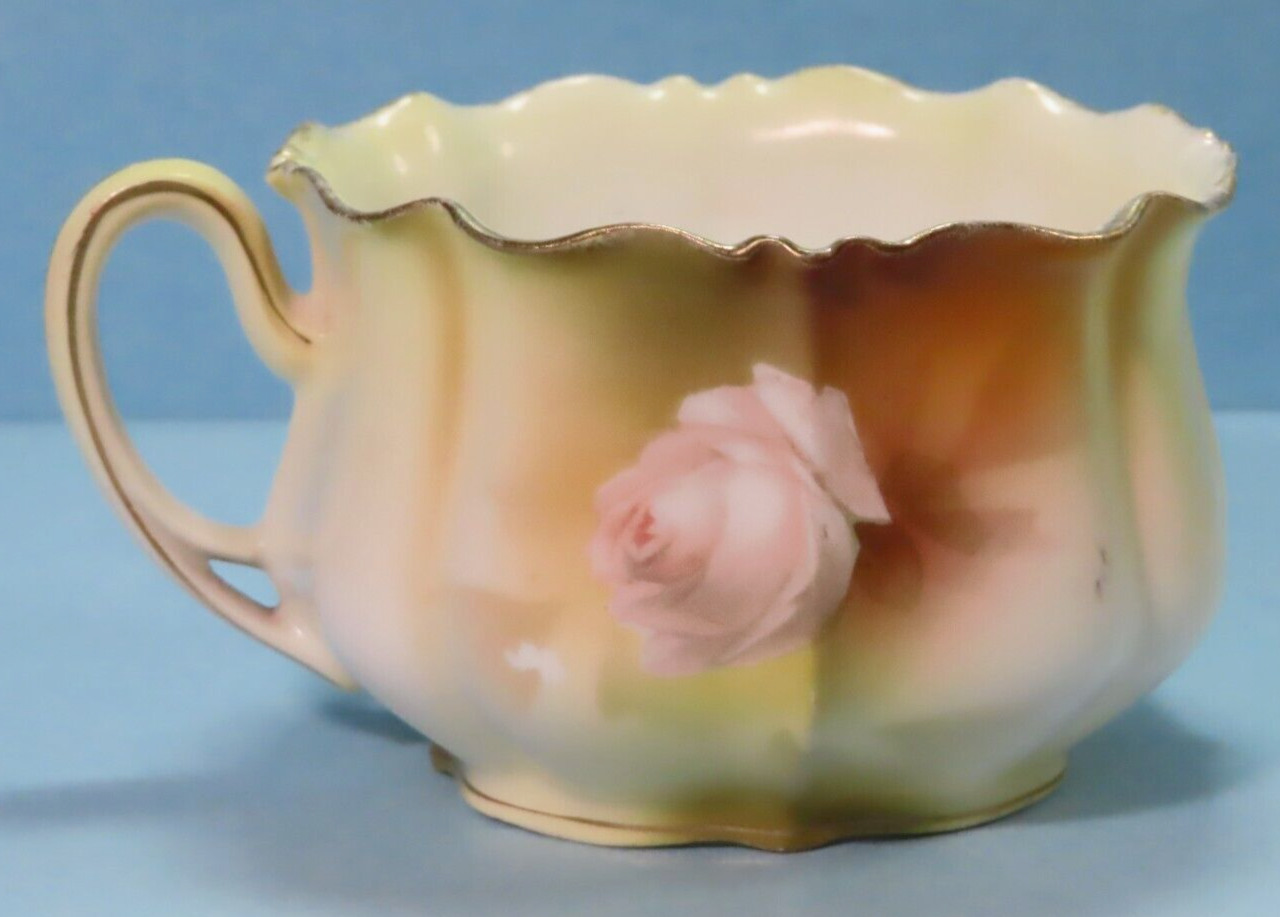 Antique RS Prussia Porcelain Tea Cup w/ Scalloped Edge Pink Rose