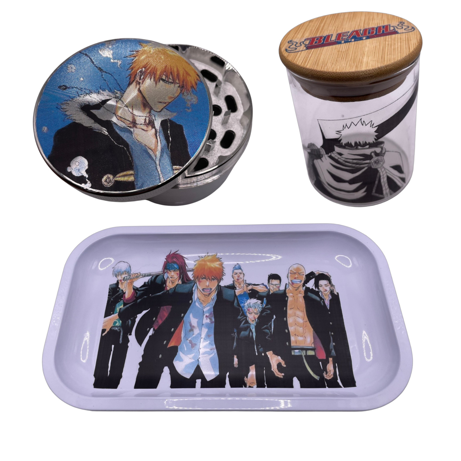 Bleach Anime Spice Grinder, Stash Jar, Rolling Tray Set (Designs  2)