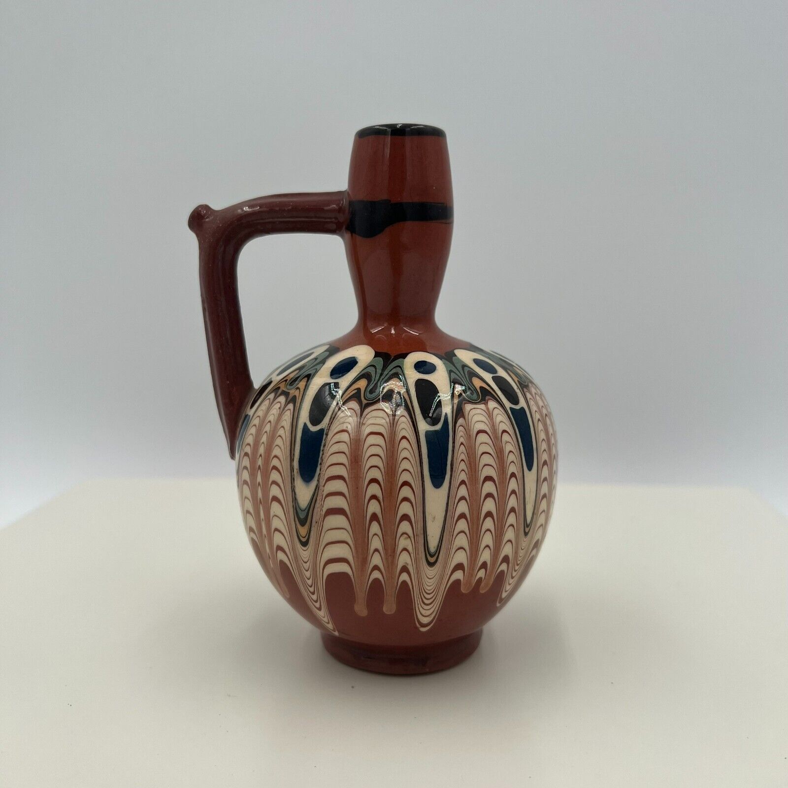 Rare Vintage Bulgarian Troyan Jug with Hand Painted Glazing