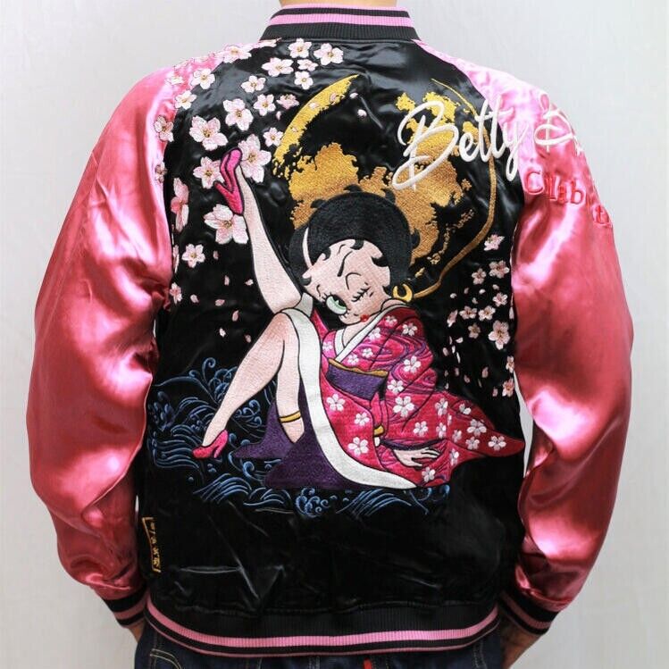 Betty Boop Sakura Moonlight Japanese Sukajan REVERSIBLE XL Jacket from Japan NWT