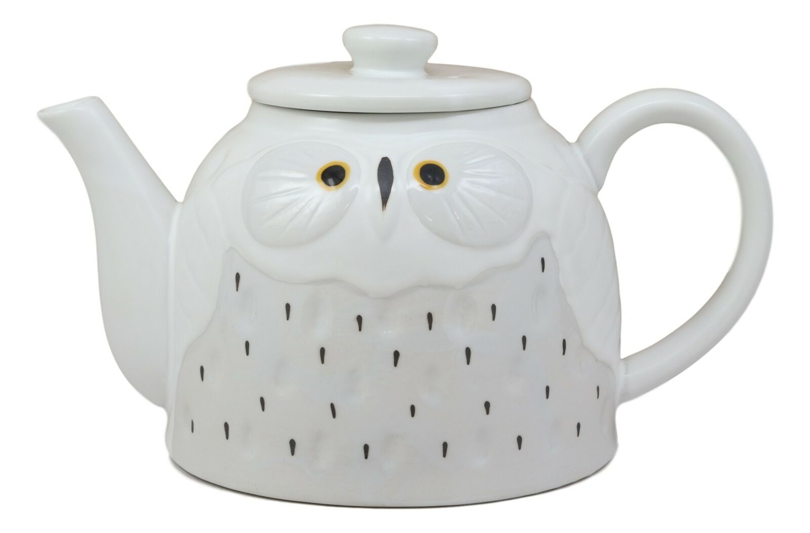 Whimsical Fat Snow Owl Ceramic 52oz Large Tea Pot With Built In Strainer Spout
